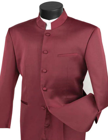 Mens Burgundy Prom Tuxedo - Maroon Wedding Dinner Mandarin Suit