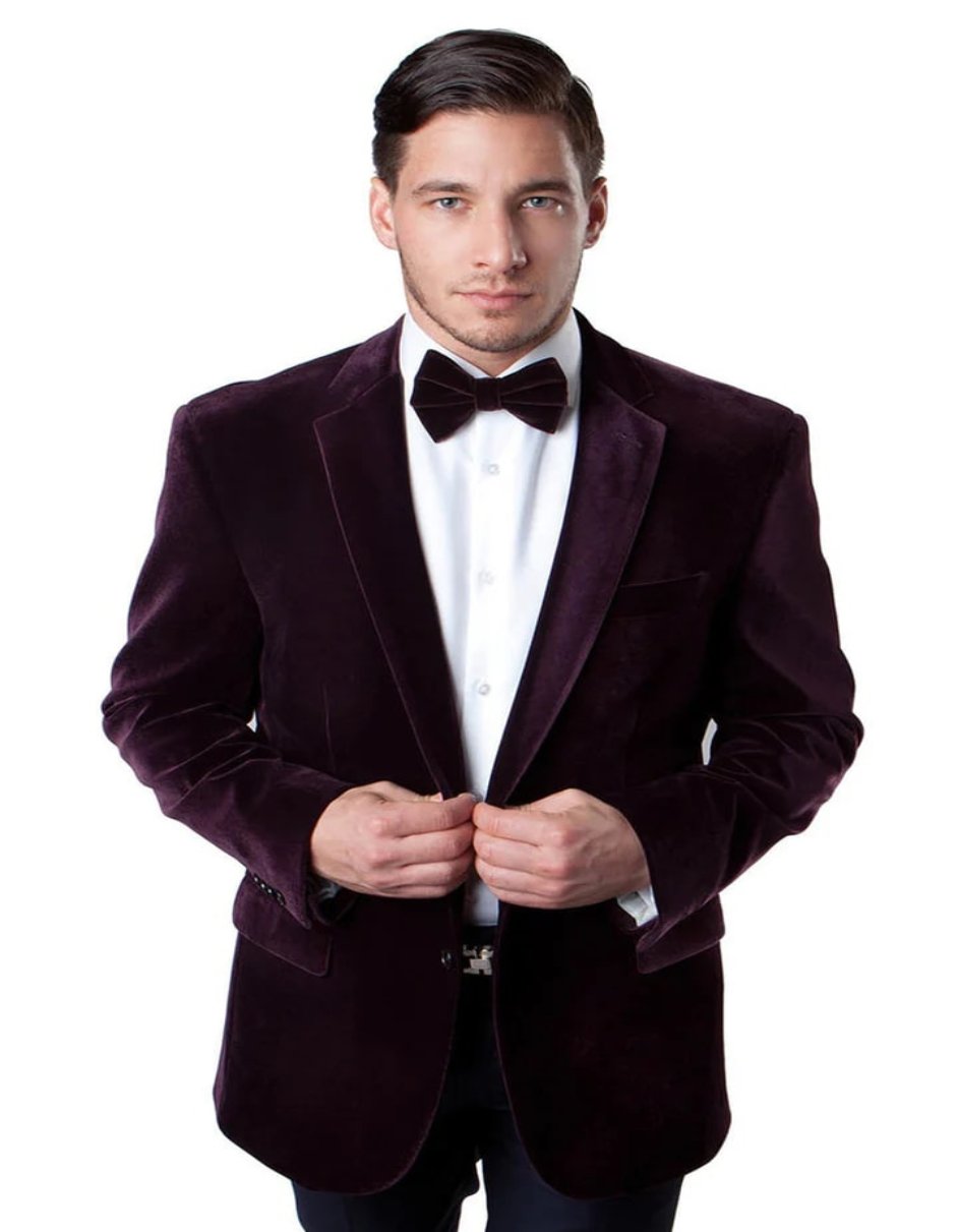 Men's Two Button Classic Velvet Burgundy Blazer - Men's Tuxedo USA