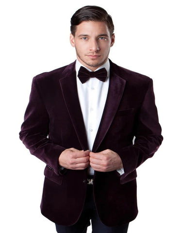 Men's Two Button Classic Velvet Burgundy Blazer - Men's Tuxedo USA