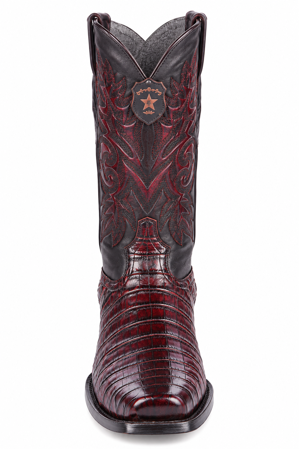 Black Cherry Caiman Cowboy Boots Square Toe