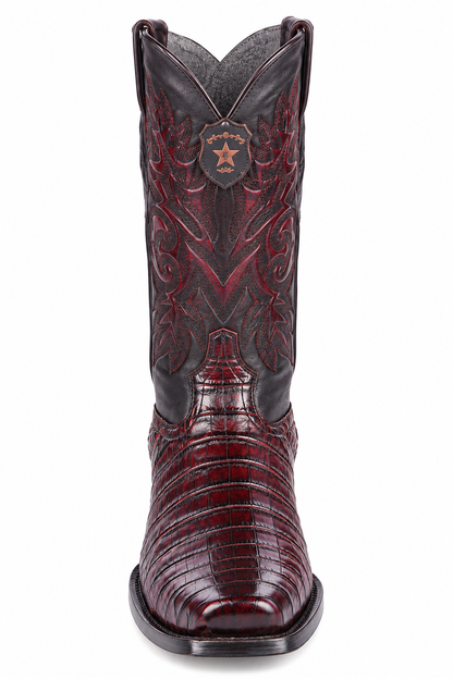 Black Cherry Caiman Cowboy Boots Square Toe