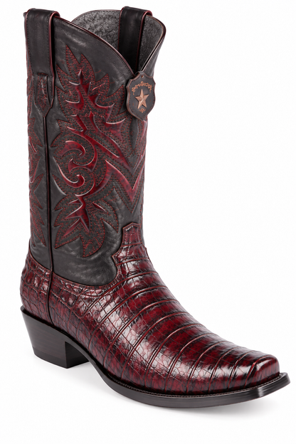 Black Cherry Caiman Cowboy Boots Square Toe