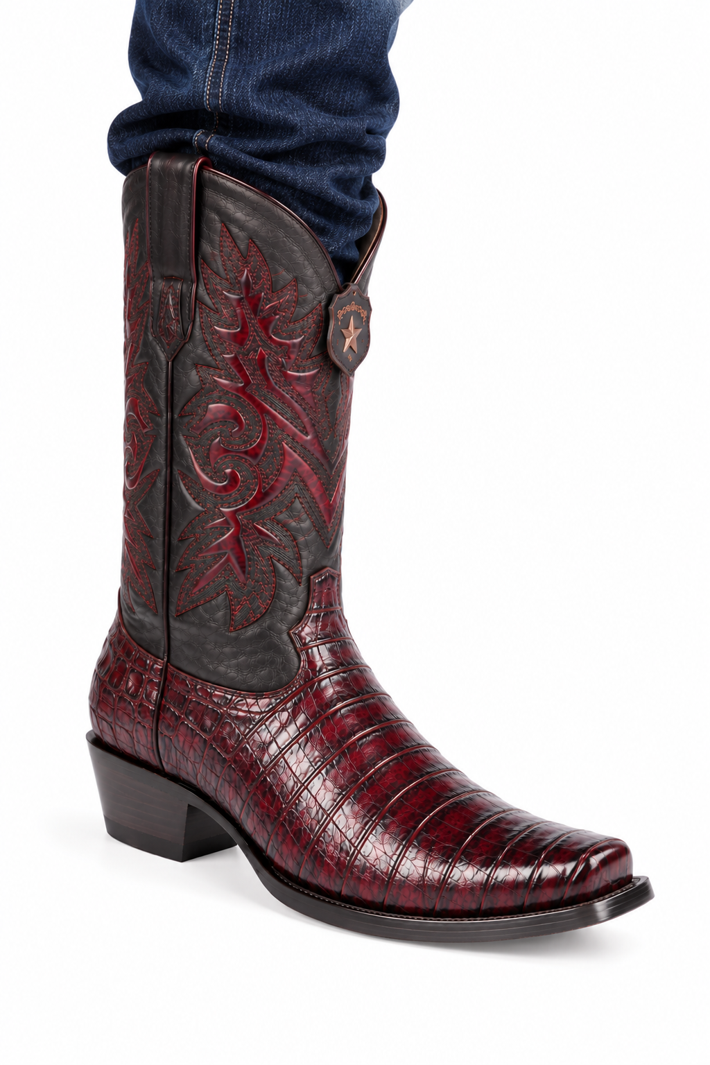 Black Cherry Caiman Cowboy Boots Square Toe