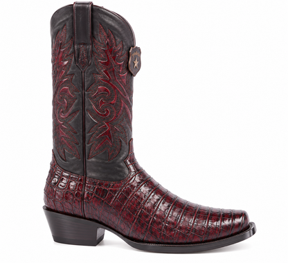 Black Cherry Caiman Cowboy Boots Square Toe