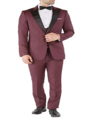 Burgundy Tuxedo - Maroon Burgundy Color - Prom Tuxedo - Wedding Tuxedo Luna Burgundy 3-Piece Slim Fit Peak Lapel Tuxedo