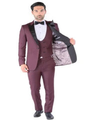 Burgundy Tuxedo - Maroon Burgundy Color - Prom Tuxedo - Wedding Tuxedo Luna Burgundy 3-Piece Slim Fit Peak Lapel Tuxedo