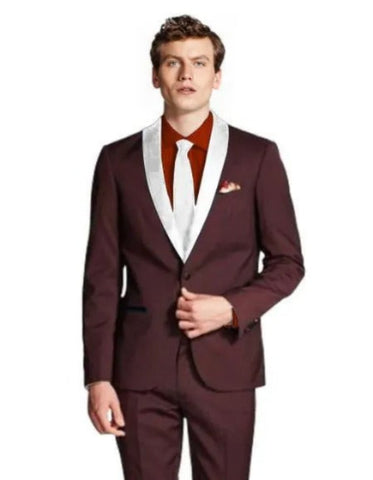 Burgundy Tuxedo - Maroon Burgundy Color - Men's Shawl Lapel Maroon/White ~ Wine ~ Maroon Suit Tuxedo Burgundy Suit