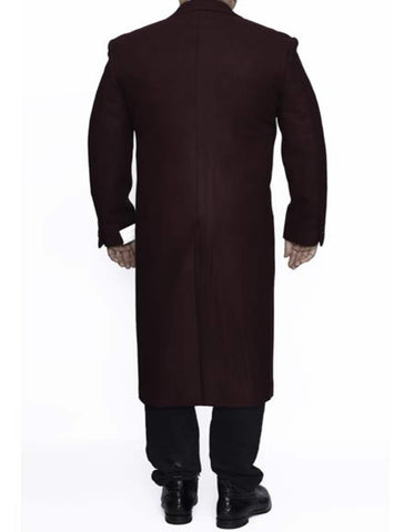 Mens Overcoat - Topcoat For Men - Winter Fabric - 3 Button Ankle length Wool Dress Top Coat/Overcoat In Burgundy - Men's Tuxedo USA