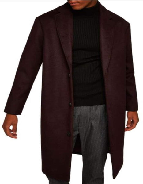 Mens Overcoat - Topcoat For Men - Winter Fabric - Men's Burgundy ~ Win