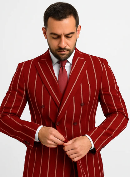 Burgundy Pinstripe Suit - Mens 1920s Gangster Pinstripe Suit - Double Breasted Chalk Pinstripe