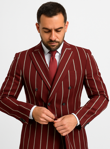 Burgundy Pinstripe Suit - Mens 1920s Gangster Pinstripe Suit - Style Chalk Pinstripe