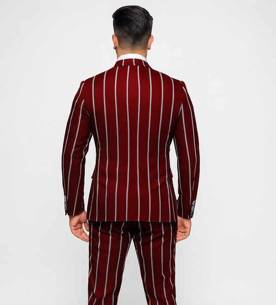 Bold Gangster Plaid Suit - 1920s Mens Fashion Window Pane Suit - Burgundy