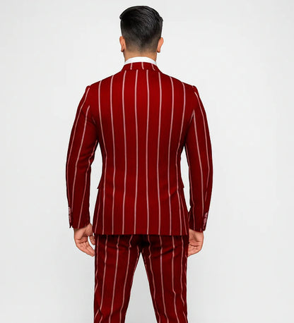 Burgundy Pinstripe Suit - Mens 1920s Gangster Pinstripe Suit - Double Breasted Chalk Pinstripe