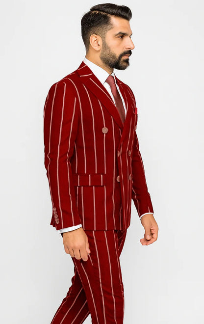 Burgundy Pinstripe Suit - Mens 1920s Gangster Pinstripe Suit - Double Breasted Chalk Pinstripe