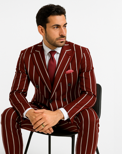 Burgundy Pinstripe Suit - Mens 1920s Gangster Pinstripe Suit - Style Chalk Pinstripe