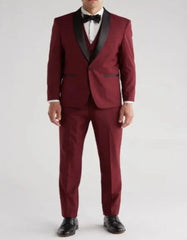 Burgundy Tuxedo - Maroon Burgundy Color - Shawl Collar Tuxedo Vested Suit - Burgundy Wedding Prom Suit