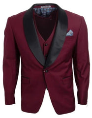 Burgundy Tuxedo - Maroon Burgundy Color - Mens One Button Shawl Lapel Burgundy Tuxedo