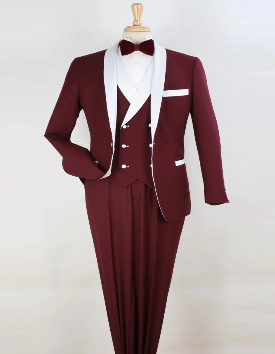 Mens Burgundy Prom Tuxedo - Maroon Wedding Dinner Suit