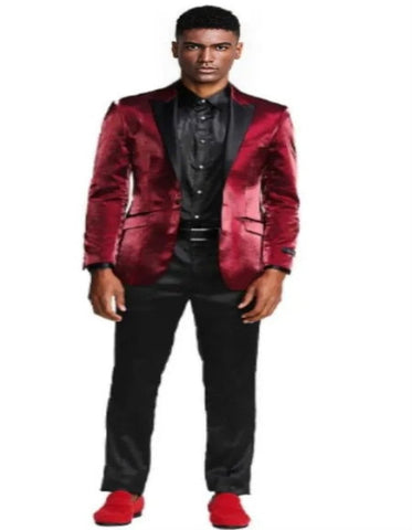 Burgundy Tuxedo - Maroon Burgundy Color - Shiny Tuxedo - Shiny Suit With Black Pants And Matching Bowtie Burgundy