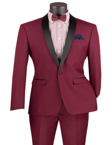 Mens Burgundy Prom Tuxedo - Maroon Wedding Dinner Front Pocket Suit