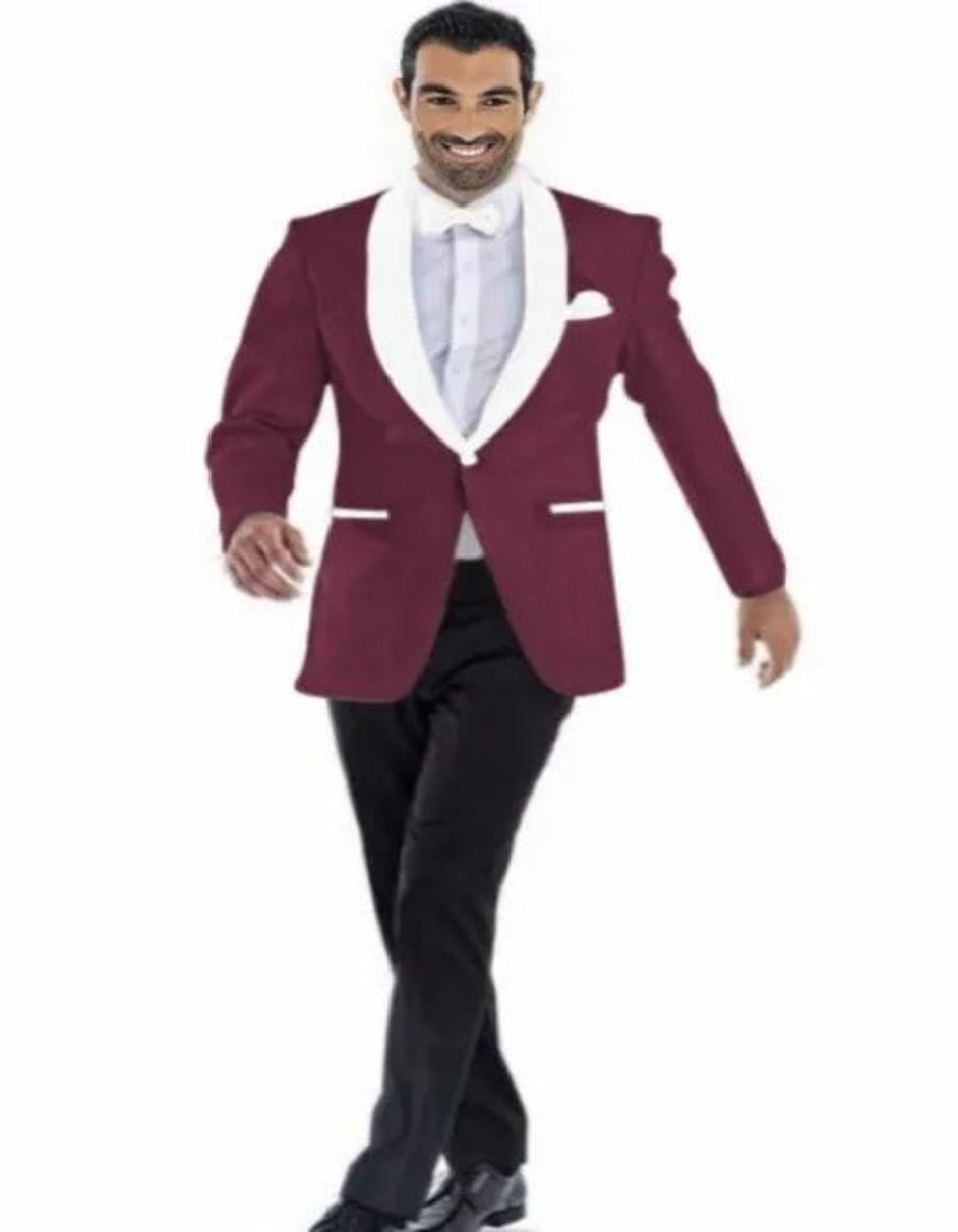 Burgundy Tuxedo - Maroon Burgundy Color - Men's Blazer Burgundy and White Two Toned Tuxedo Dinner Jacket Perfect For Prom Wedding & Groom