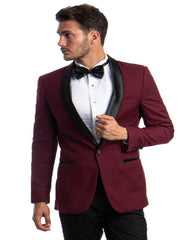 Mens Burgundy Prom Tuxedo - Maroon Wedding Dinner Skinny Fit Suit