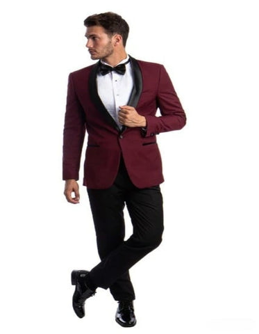 New Azzuro Burgundy with Black Shawl Slim Fit Tuxedo