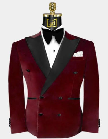 Double Breasted Tuxedo - Velvet Tuxedo Dinner Jacket In Black - Navy - Emerald Green - Burgundy - Men's Tuxedo USA