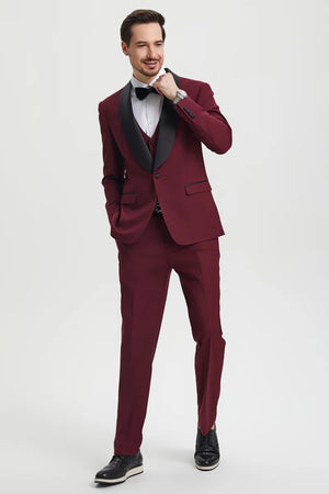 Mens Burgundy Prom Tuxedo - Maroon Wedding Dinner Designer Suit - Men's Tuxedo USA