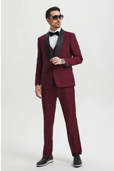 Mens Burgundy Prom Tuxedo - Maroon Wedding Dinner Designer Suit