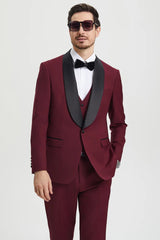 Mens Burgundy Prom Tuxedo - Maroon Wedding Dinner Designer Suit