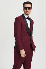 Mens Burgundy Prom Tuxedo - Maroon Wedding Dinner Designer Suit