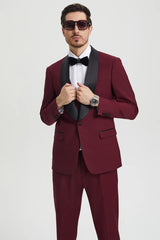 Mens Burgundy Prom Tuxedo - Maroon Wedding Dinner Designer Suit