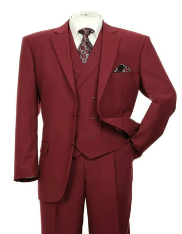 Pleated Dress Men Suits - Mens 2 Button Pleated Pant Classic Fit Double Breasted Burgundy Suit