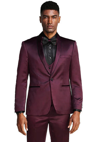 Mens Burgundy Prom Tuxedo - Maroon Wedding Dinner Slim Fit Suit