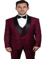 Burgundy Tuxedo - Maroon Burgundy Color - Mens One Button Shawl Lapel Burgundy Tuxedo