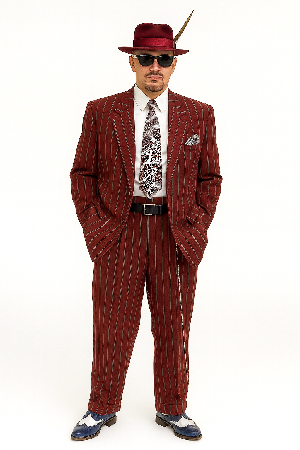 Burgundy Pinstripe Zoot Suit  3 Piece 1920s/1930s Gangster Outfit (Jacket and Pants and Vest) Vintage Fashion