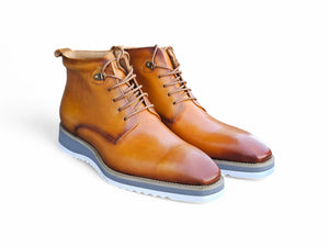 Burnished Calfskin Lace-Up Boot Carrucci