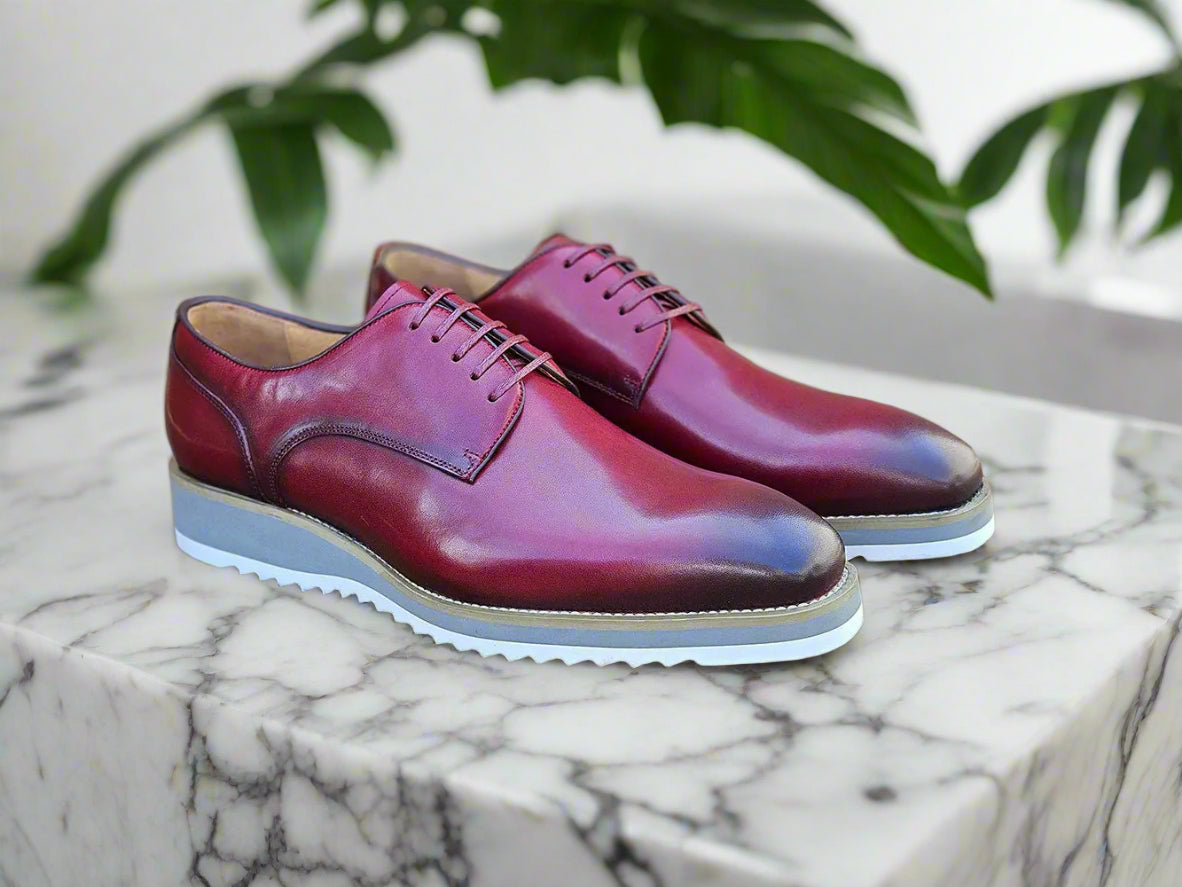 Burnished Lace-up Leather Derby