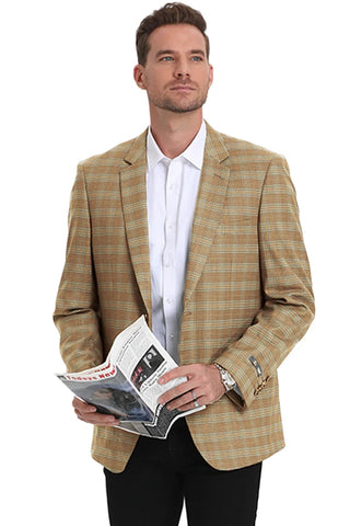 Saco vaquero - Western Sport Coat - Western Blazer- Men's Two Button Business Casual Double Windowpane Sport Coat In Camel & Teal