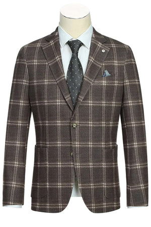 Saco vaquero - Western Sport Coat - Western Blazer-Mens Slim Fit Half Canvas Patch Pocket Summer Cotton Blazer In Brown Windowpane Plaid