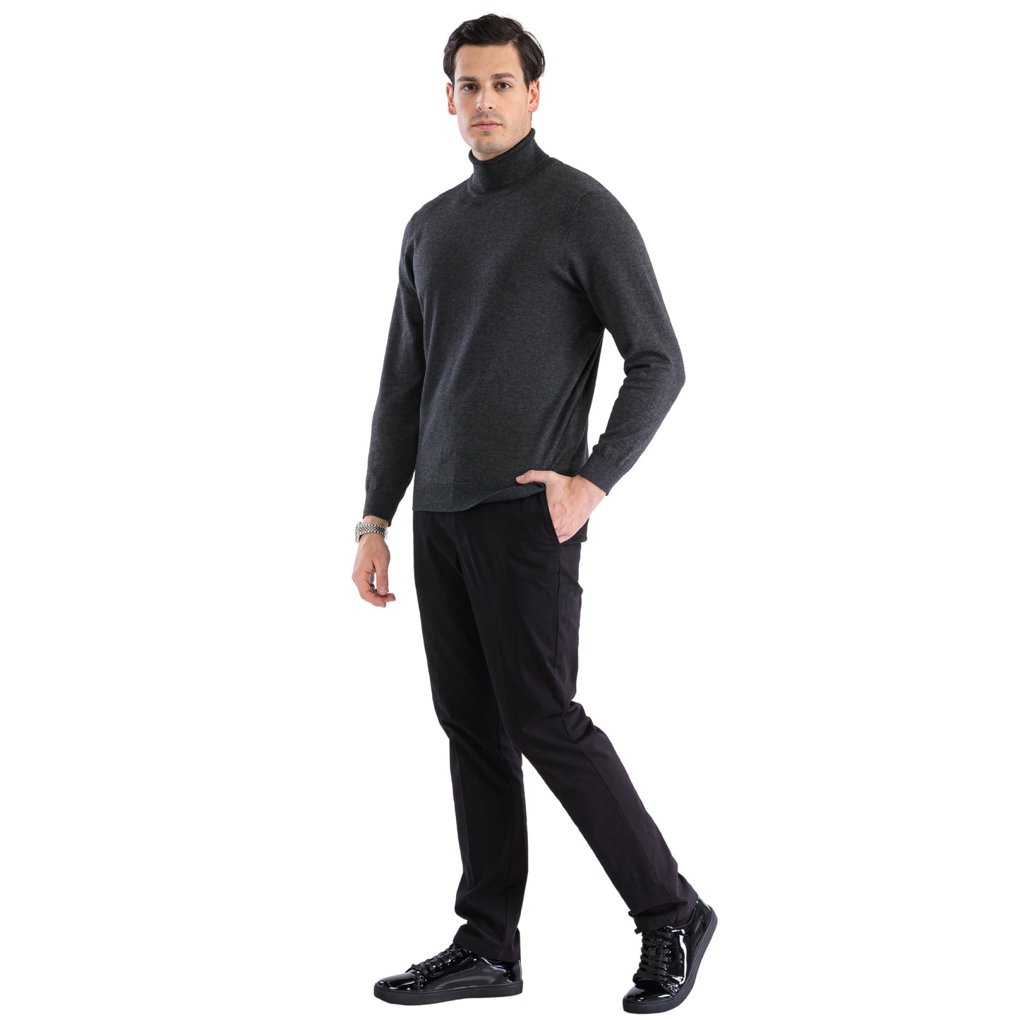 MENS CHARCOAL PULLOVER TURTLENECK SWEATER