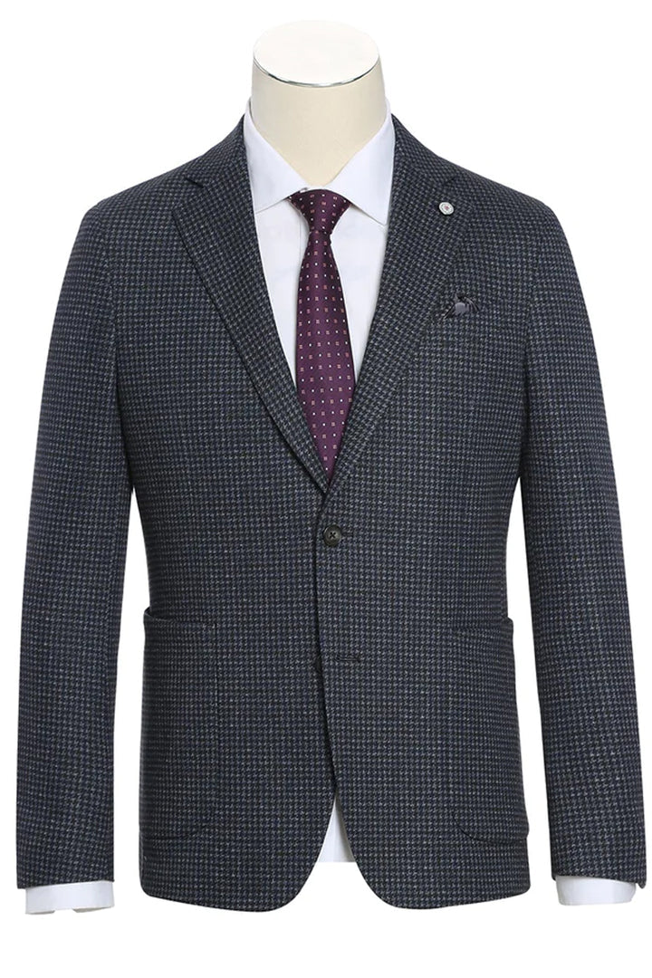 Saco vaquero - Western Sport Coat - Western Blazer- Mens Slim Fit Half Canvas Patch Pocket Summer Cotton Blazer In Charcoal Grey Mini Check