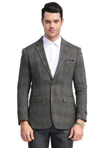 Saco vaquero - Western Sport Coat - Western Blazer- Men's Slim Fit Two Button Glen Plaid Sport Coat In Charcoal Grey