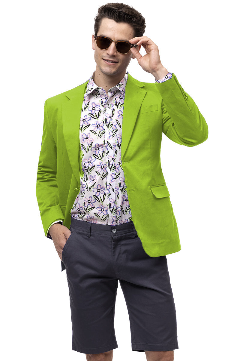 XXS Men's Modern Fit Casual Summer Chino Blazer in Lime Green