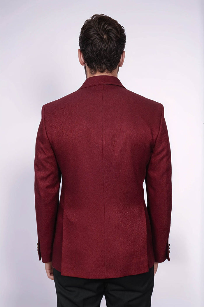 Mens Burgundy Slim Fit Blazer  Sharp Double Breasted Design