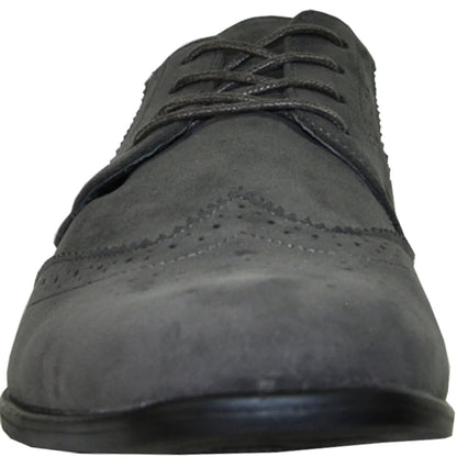 Bravo Mens Vegan Suede Wedding & Prom Wingtip Lace Up Dress Shoe in Grey