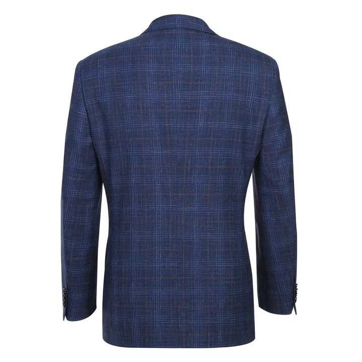Saco vaquero - Western Sport Coat - Western Blazer   - Mens Classic Fit Two Button Wool & Linen Sport Coat Blazer In Blue Windowpane Plaid