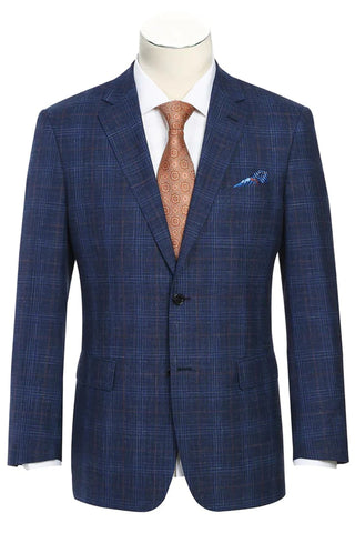 Saco vaquero - Western Sport Coat - Western Blazer   - Mens Classic Fit Two Button Wool & Linen Sport Coat Blazer In Blue Windowpane Plaid