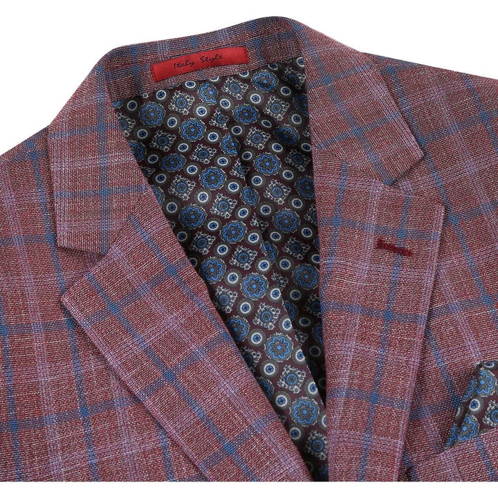 Saco vaquero - Western Sport Coat - Western Blazer- Mens Two Button Classic Fit Sport Coat Blazer In Burgundy Red Windowpane Plaid